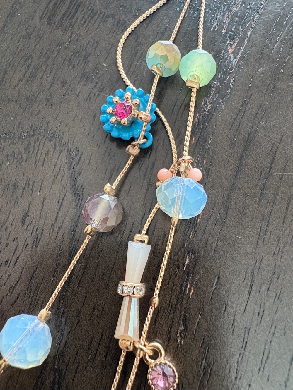 Betsey Johnson Aqua, Turquoise & Pink Multilayer Floral Pendant Necklace - Picture 3 of 11